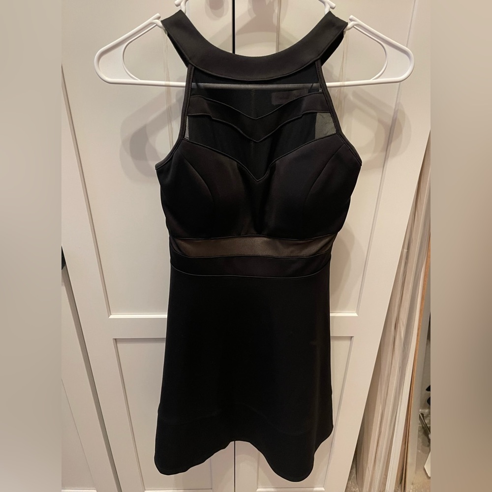 Black high neck mesh neoprene dress